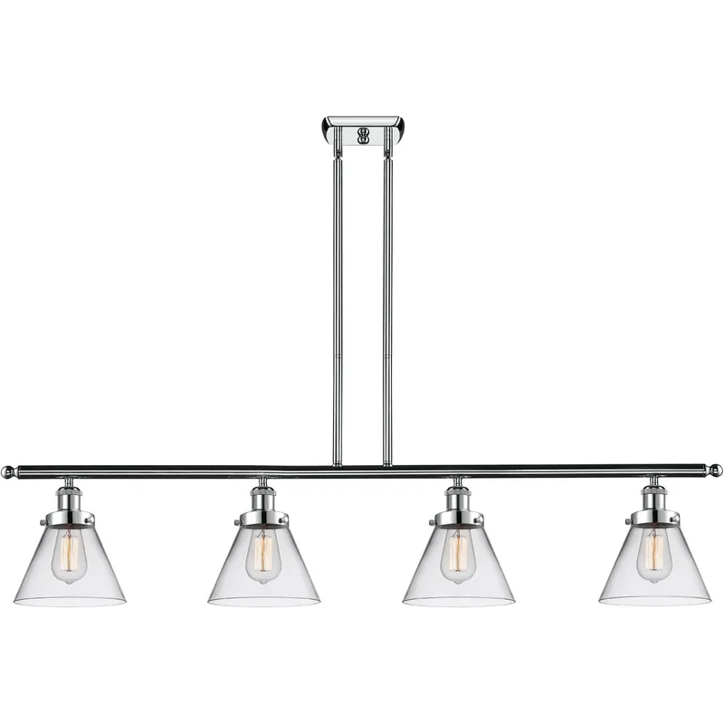 Ballston Large Cone 4 Light 48 inch Polished Chrome Island Light Ceiling Light in Clear Glass, Ballston
