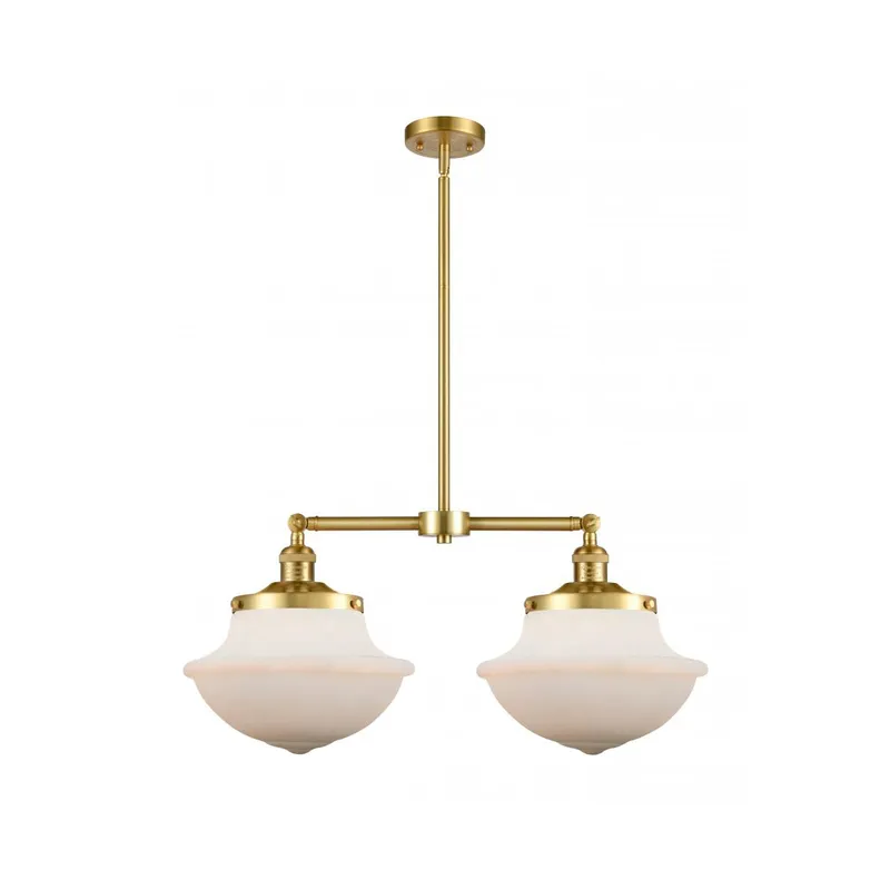 Franklin Restoration Large Oxford 2 Light 25 inch Satin Gold Island Light Ceiling Light in Matte White Glass, Franklin Restoration
