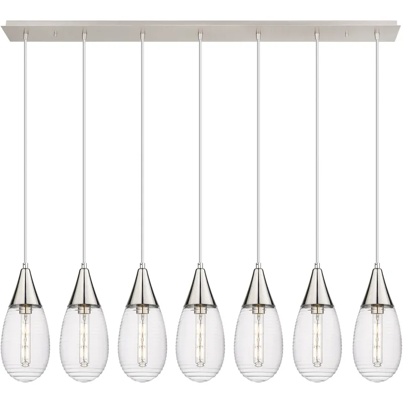 Malone 7 Light 49.75 inch Polished Nickel Linear Pendant Ceiling Light in Striped Clear Glass
