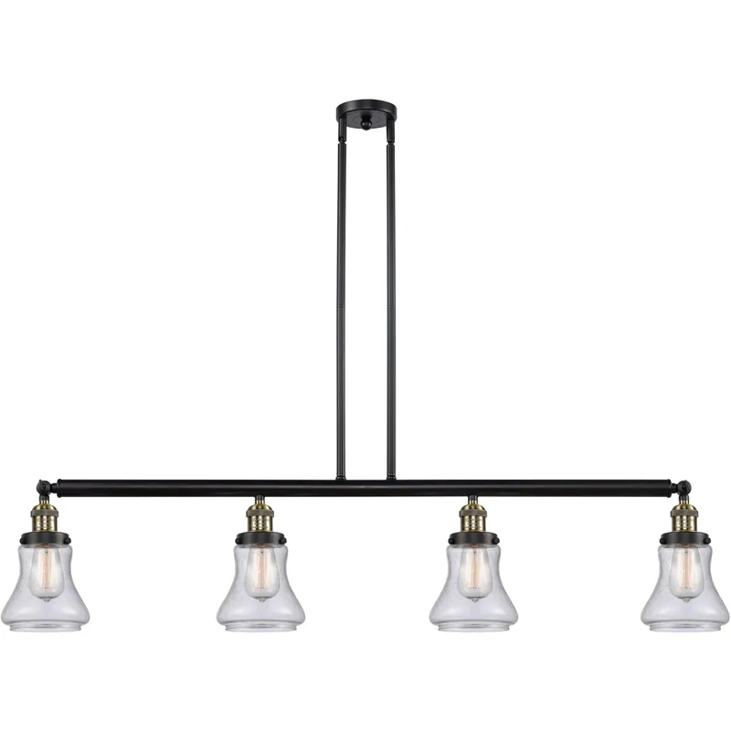 Franklin Restoration Bellmont 4 Light 50.88 inch Black Antique Brass Island Light Ceiling Light in Seedy Glass, Franklin Restoration
