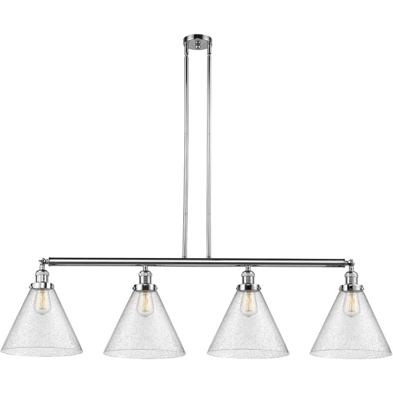 Franklin Restoration X-Large Cone LED 56 inch Polished Chrome Island Light Ceiling Light in Seedy Glass, Franklin Restoration