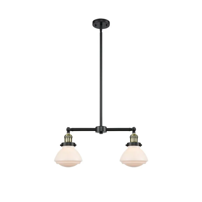 Franklin Restoration Olean 2 Light 22 inch Black Antique Brass Island Light Ceiling Light in Matte White Glass, Franklin Restoration