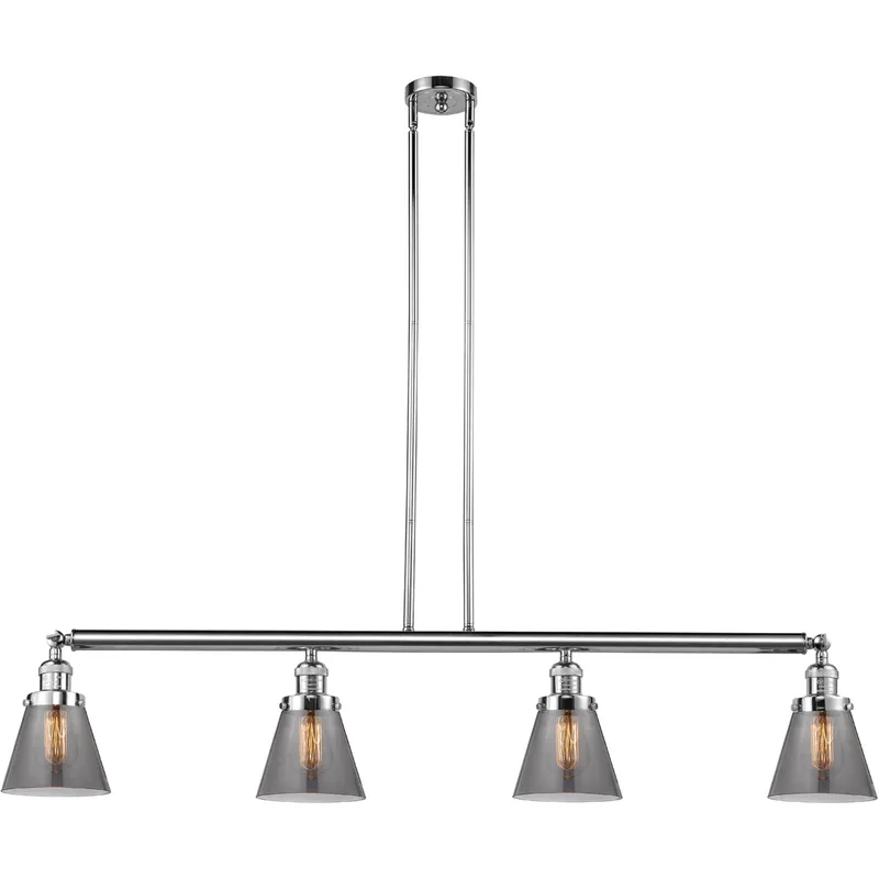 Franklin Restoration Small Cone LED 50.88 inch Polished Chrome Island Light Ceiling Light in Plated Smoke Glass, Franklin Restoration
