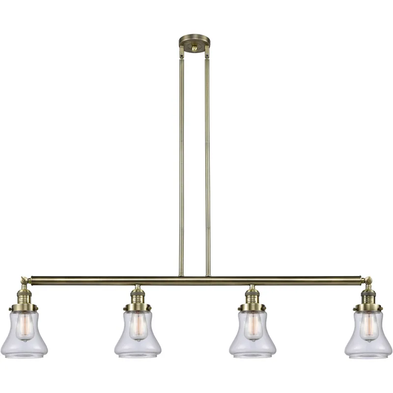 Franklin Restoration Bellmont 4 Light 50.88 inch Antique Brass Island Light Ceiling Light in Clear Glass, Franklin Restoration
