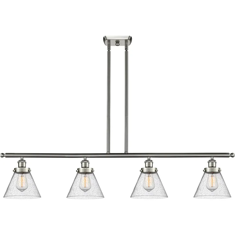Ballston Large Cone 4 Light 48 inch Brushed Satin Nickel Island Light Ceiling Light in Seedy Glass, Ballston