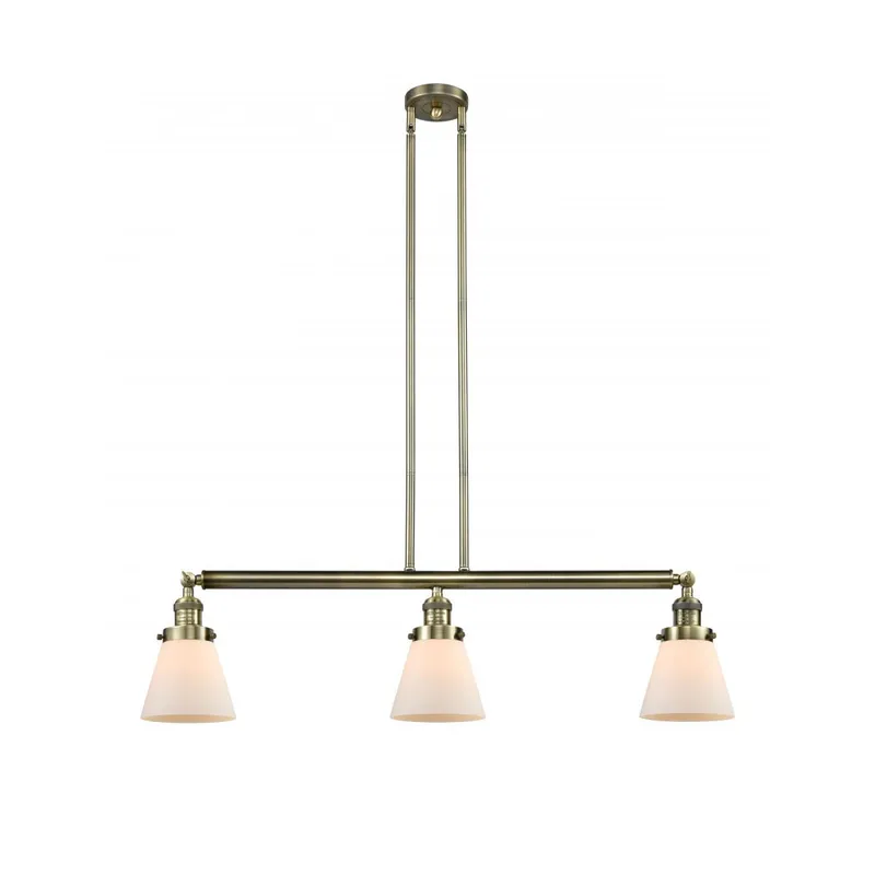 Franklin Restoration Small Cone 3 Light 39 inch Antique Brass Island Light Ceiling Light in Incandescent, Matte White Glass, Franklin Restoration
