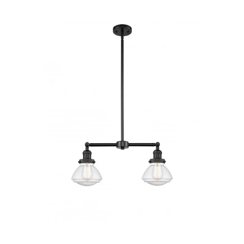 Franklin Restoration Olean 2 Light 22 inch Matte Black Island Light Ceiling Light in Seedy Glass, Franklin Restoration