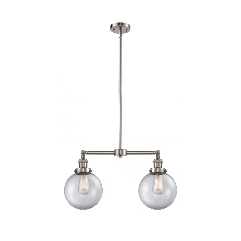 Franklin Restoration Large Beacon 2 Light 43 inch Brushed Satin Nickel Island Light Ceiling Light in Clear Glass, Franklin Restoration