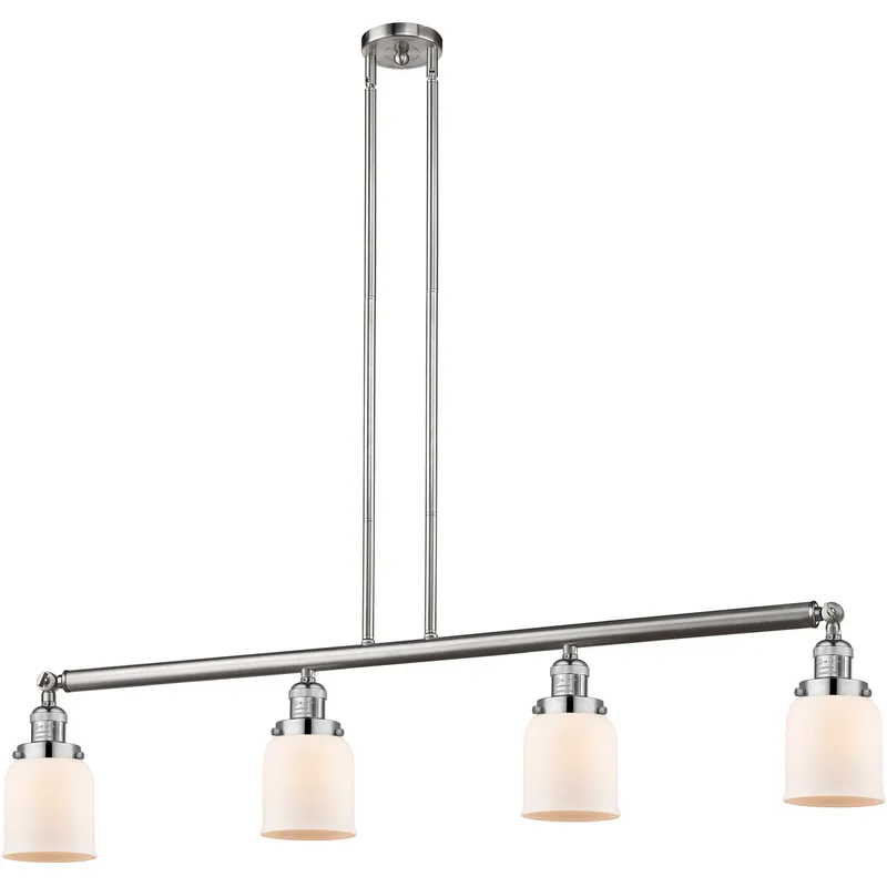 Franklin Restoration Small Bell 4 Light 49.63 inch Brushed Satin Nickel Island Light Ceiling Light in Matte White Glass, Franklin Restoration