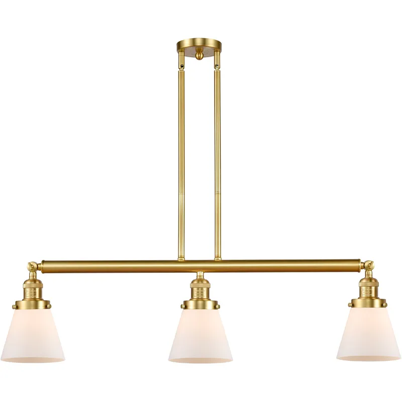 Franklin Restoration Small Cone 3 Light 39 inch Satin Gold Island Light Ceiling Light in Matte White Glass, Franklin Restoration
