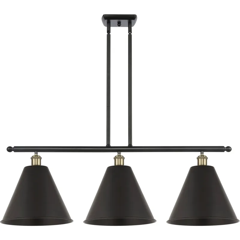 Ballston Cone 3 Light 39 inch Black Antique Brass Island Light Ceiling Light