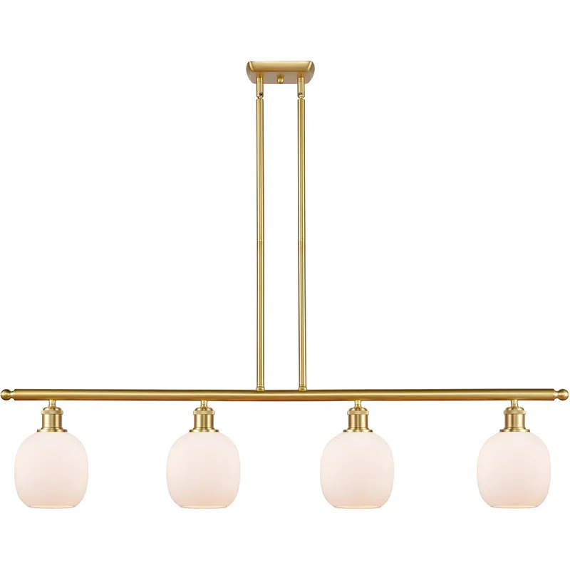 Ballston Belfast 4 Light 48 inch Satin Gold Island Light Ceiling Light in Matte White Glass, Ballston