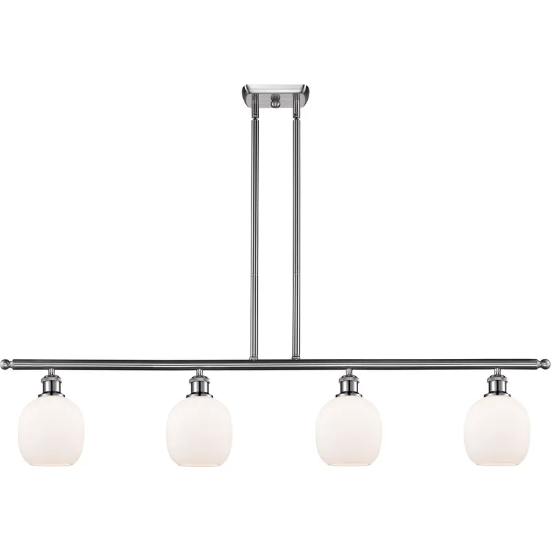 Ballston Belfast 4 Light 48 inch Brushed Satin Nickel Island Light Ceiling Light in Matte White Glass, Ballston