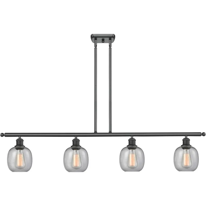 Ballston Belfast 4 Light 48 inch Matte Black Island Light Ceiling Light in Seedy Glass, Ballston
