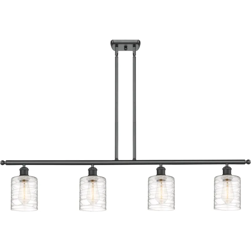 Ballston Cobbleskill LED 48 inch Matte Black Island Light Ceiling Light in Deco Swirl Glass
