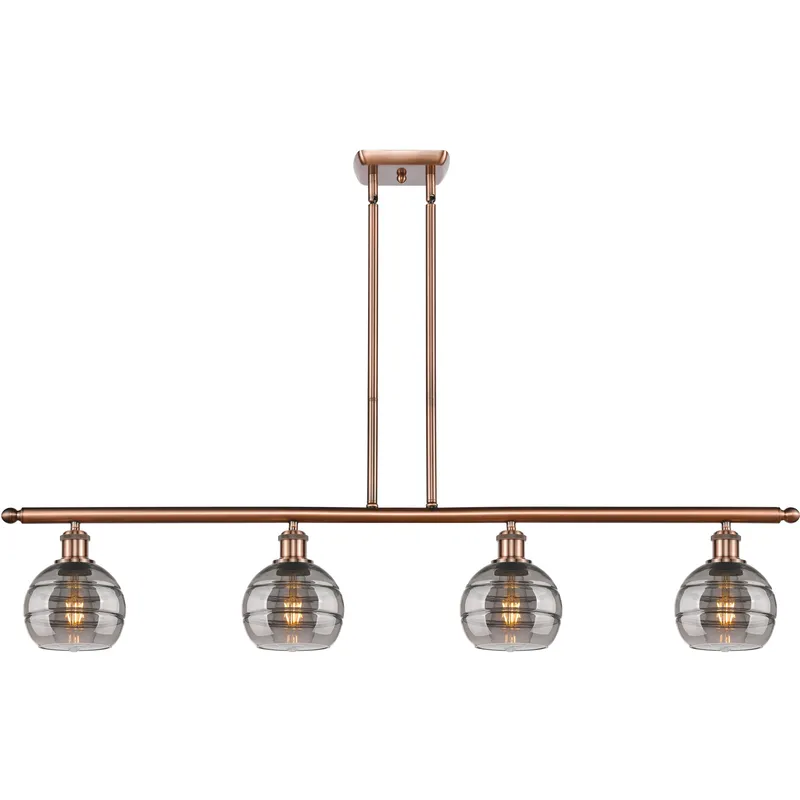 Ballston Rochester 4 Light 48 inch Antique Copper Stem Hung Island Light Ceiling Light