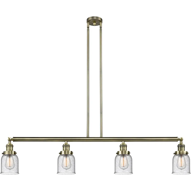 Franklin Restoration Small Bell 4 Light 49.63 inch Antique Brass Island Light Ceiling Light in Seedy Glass, Franklin Restoration