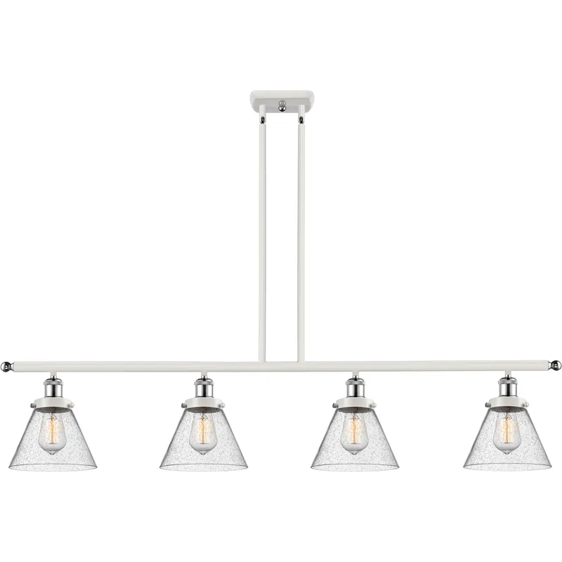 Ballston Large Cone 4 Light 48 inch White and Polished Chrome Island Light Ceiling Light in Seedy Glass