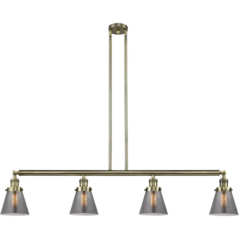 Franklin Restoration Small Cone LED 50.88 inch Antique Brass Island Light Ceiling Light in Plated Smoke Glass, Franklin Restoration
