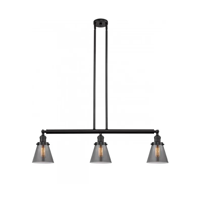 Franklin Restoration Small Cone 3 Light 39 inch Oil Rubbed Bronze Island Light Ceiling Light in Plated Smoke Glass, Franklin Restoration