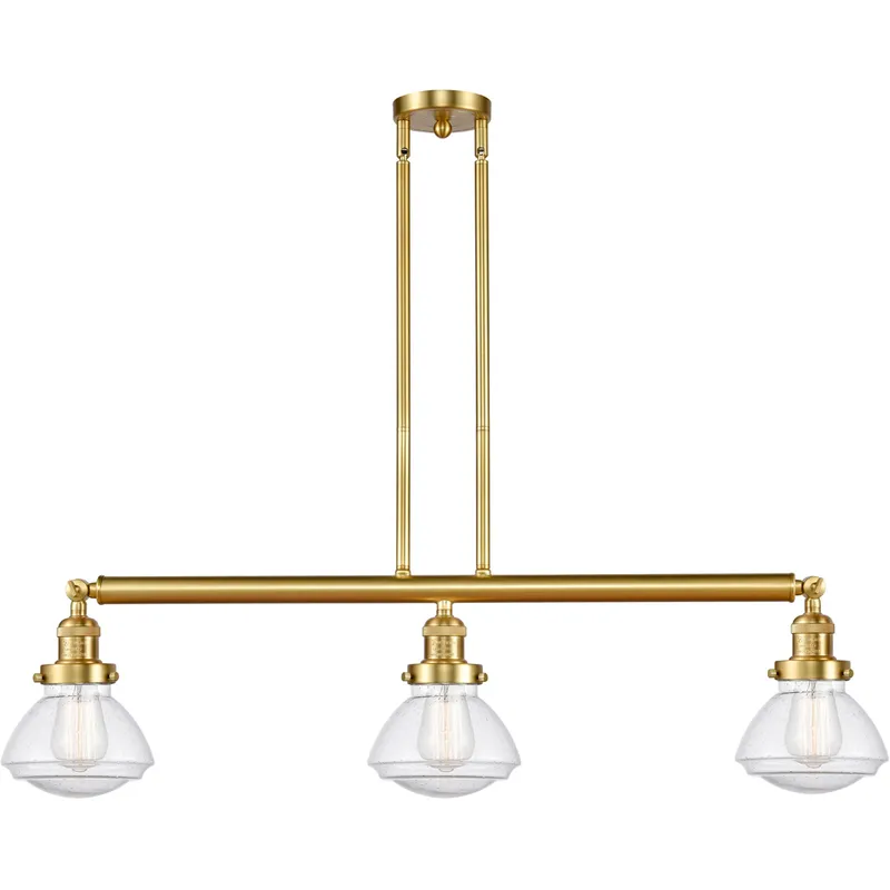 Franklin Restoration Olean LED 39 inch Satin Gold Island Light Ceiling Light in Seedy Glass, Franklin Restoration