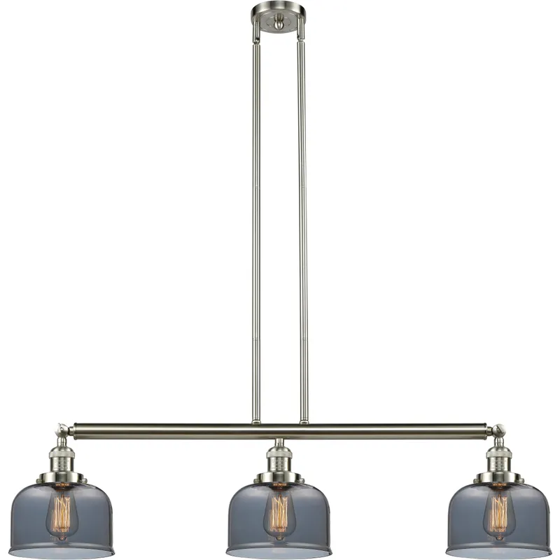 Franklin Restoration Large Bell LED 41 inch Brushed Satin Nickel Island Light Ceiling Light in Plated Smoke Glass, Franklin Restoration
