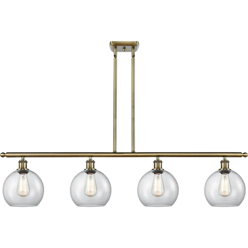 Ballston Athens LED 48 inch Antique Brass Island Light Ceiling Light in Clear Glass, Ballston