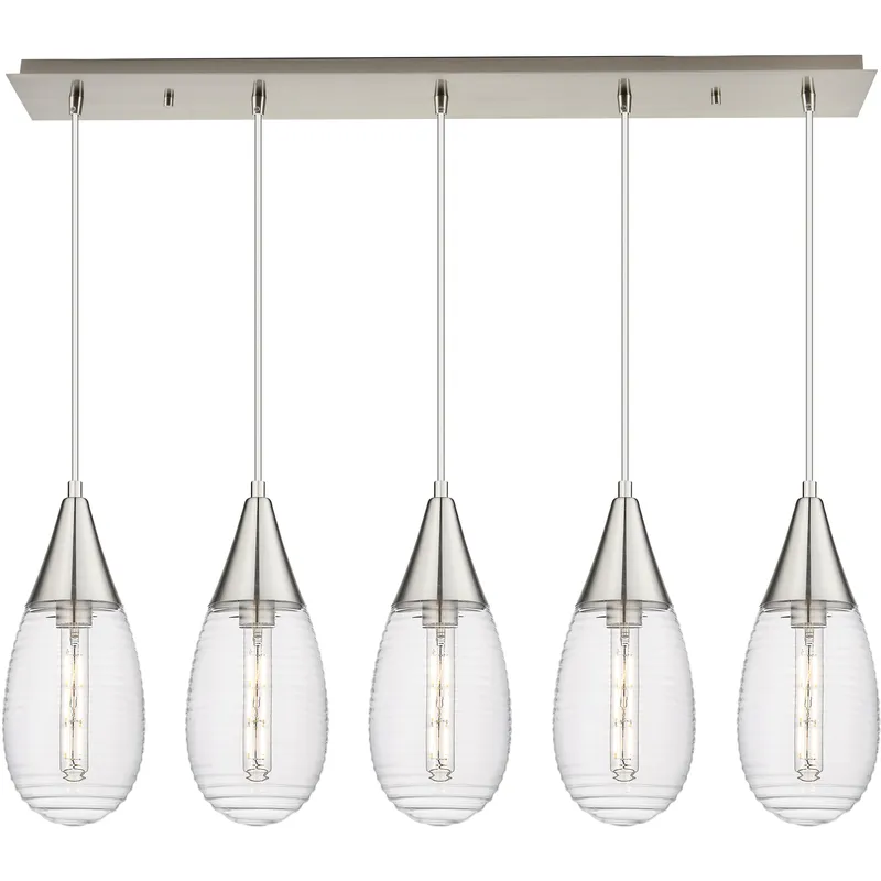 Malone 5 Light 37.75 inch Brushed Satin Nickel Linear Pendant Ceiling Light in Striped Clear Glass