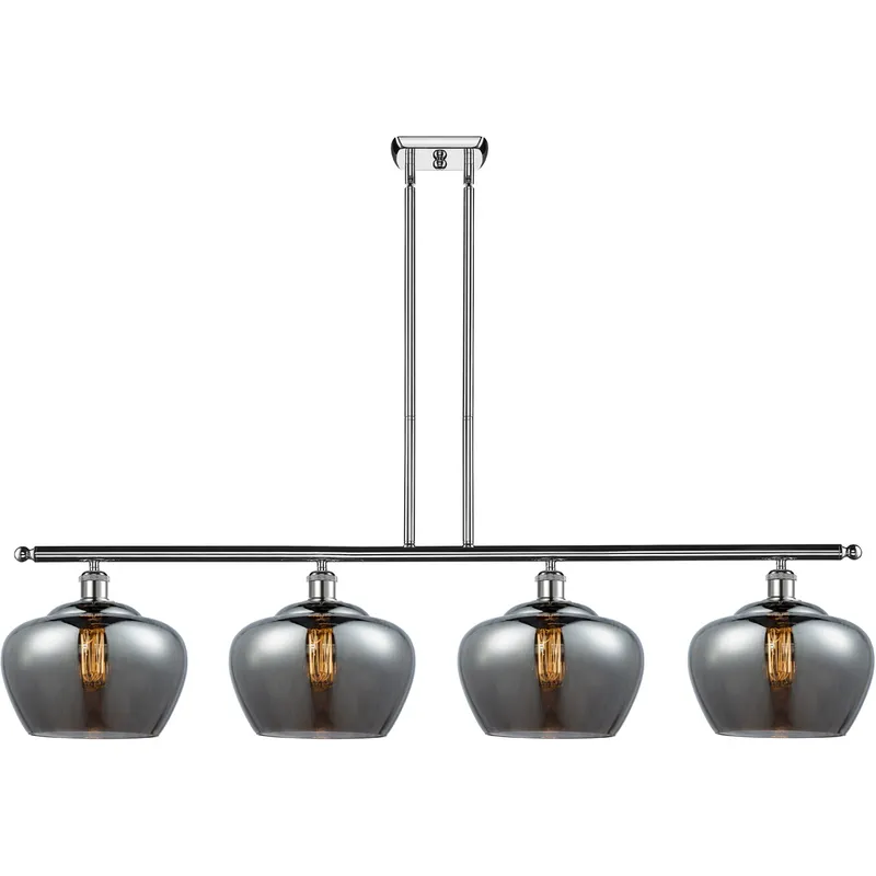 Ballston Large Fenton LED 48 inch Polished Chrome Island Light Ceiling Light in Plated Smoke Glass, Ballston