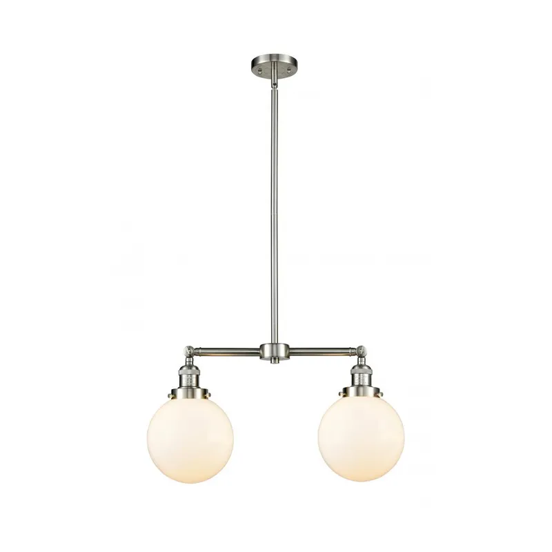 Franklin Restoration Large Beacon 2 Light 25 inch Brushed Satin Nickel Chandelier Ceiling Light in Matte White Glass, Franklin Restoration