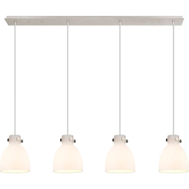 Newton Bell 4 Light 51.75 inch Polished Nickel Linear Pendant Ceiling Light in White Glass