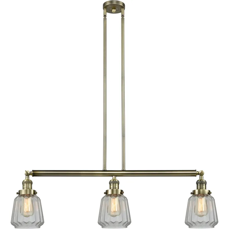 Franklin Restoration Chatham 3 Light 39 inch Antique Brass Island Light Ceiling Light in Incandescent, Clear Glass, Franklin Restoration