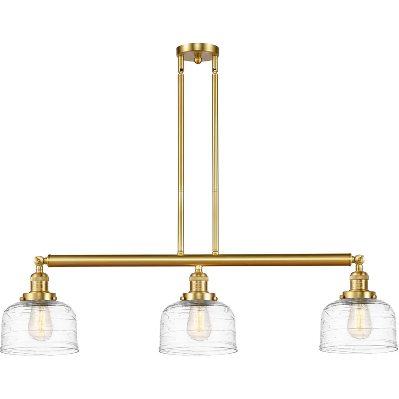 Franklin Restoration Bell LED 40.5 inch Satin Gold Island Light Ceiling Light in Clear Deco Swirl Glass