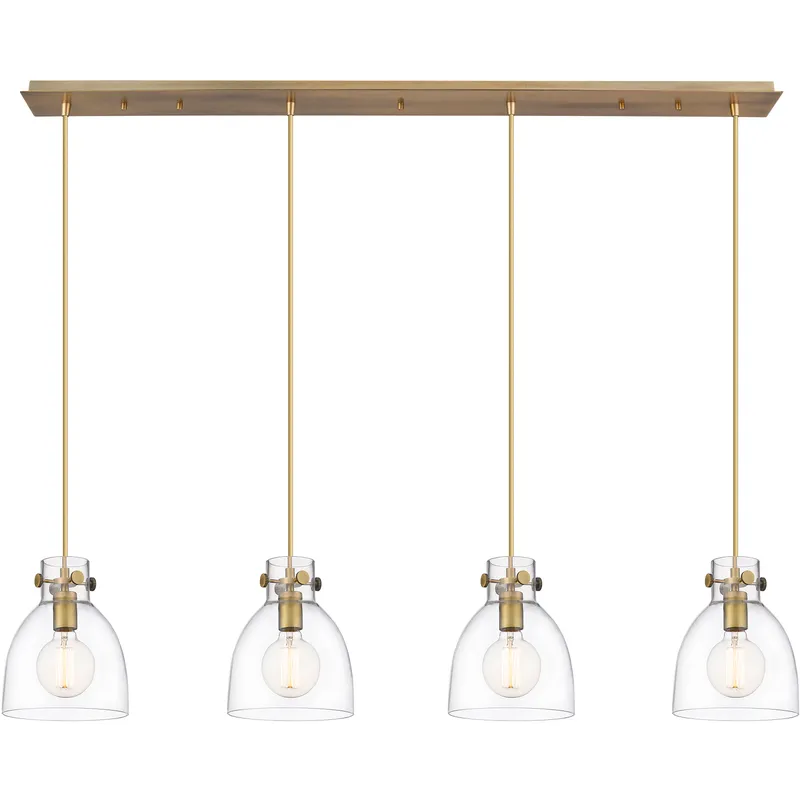 Newton Bell 4 Light 51.75 inch Brushed Brass Linear Pendant Ceiling Light in Clear Glass