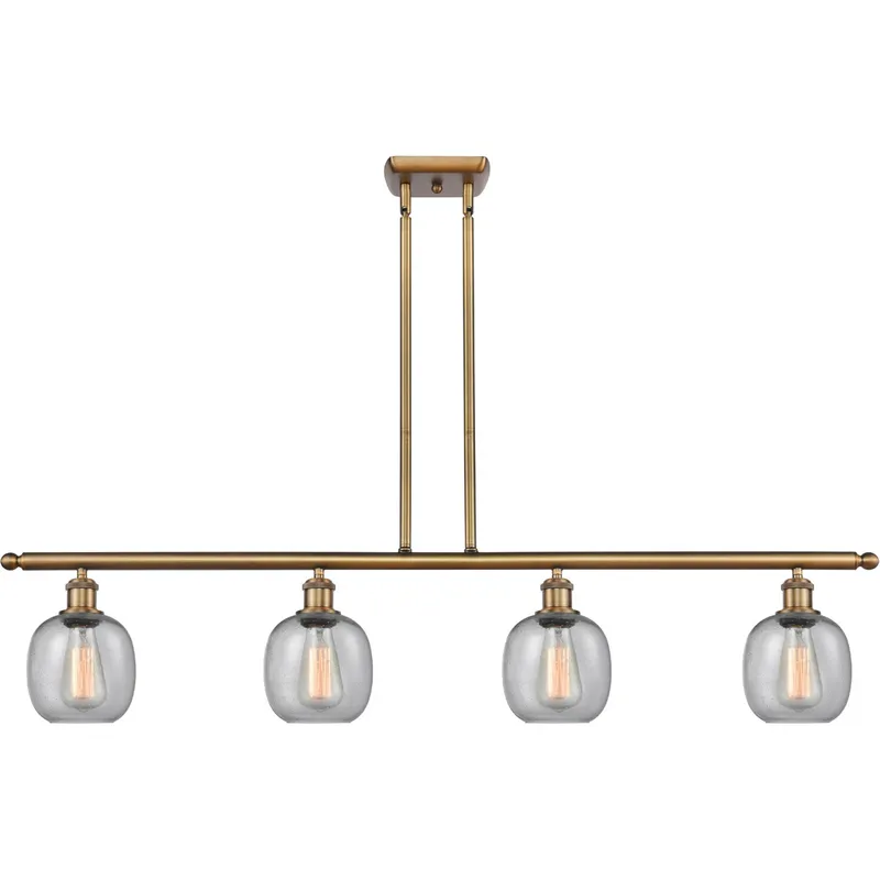 Ballston Belfast 4 Light 48 inch Brushed Brass Island Light Ceiling Light in Seedy Glass, Ballston