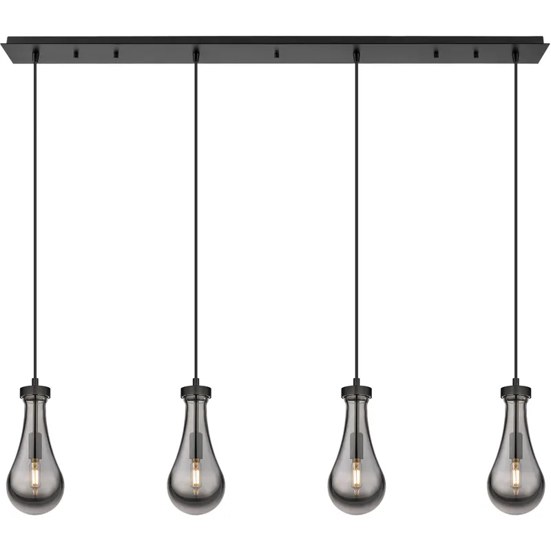 Owego 4 Light 48.88 inch Matte Black Linear Pendant Ceiling Light in Light Smoke Glass