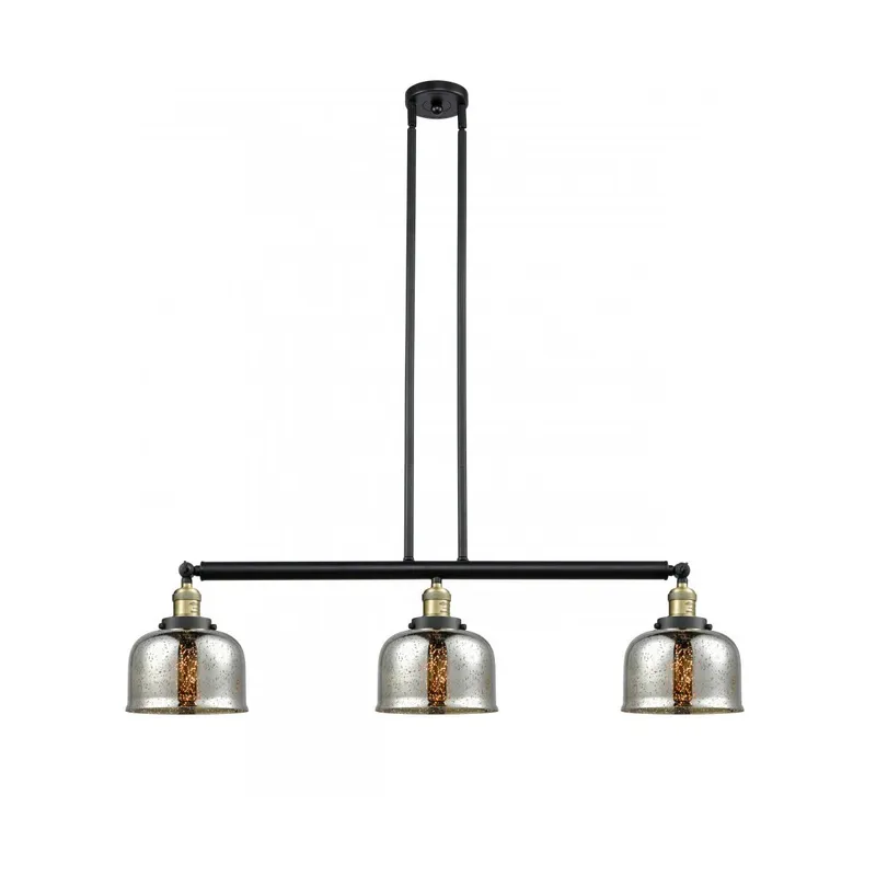 Franklin Restoration Large Bell LED 41 inch Black Antique Brass Island Light Ceiling Light in Silver Plated Mercury Glass, Franklin Restoration