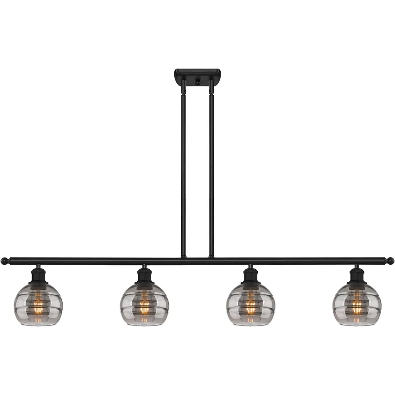 Ballston Rochester 4 Light 48 inch Matte Black Stem Hung Island Light Ceiling Light