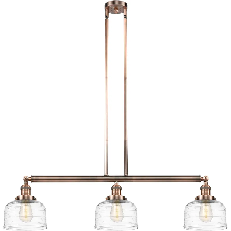 Franklin Restoration Bell LED 40.5 inch Antique Copper Island Light Ceiling Light in Clear Deco Swirl Glass