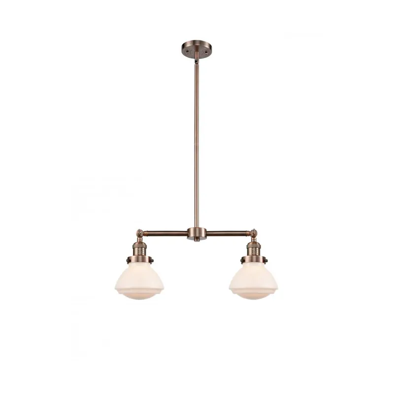 Franklin Restoration Olean 2 Light 22 inch Antique Copper Island Light Ceiling Light in Matte White Glass, Franklin Restoration