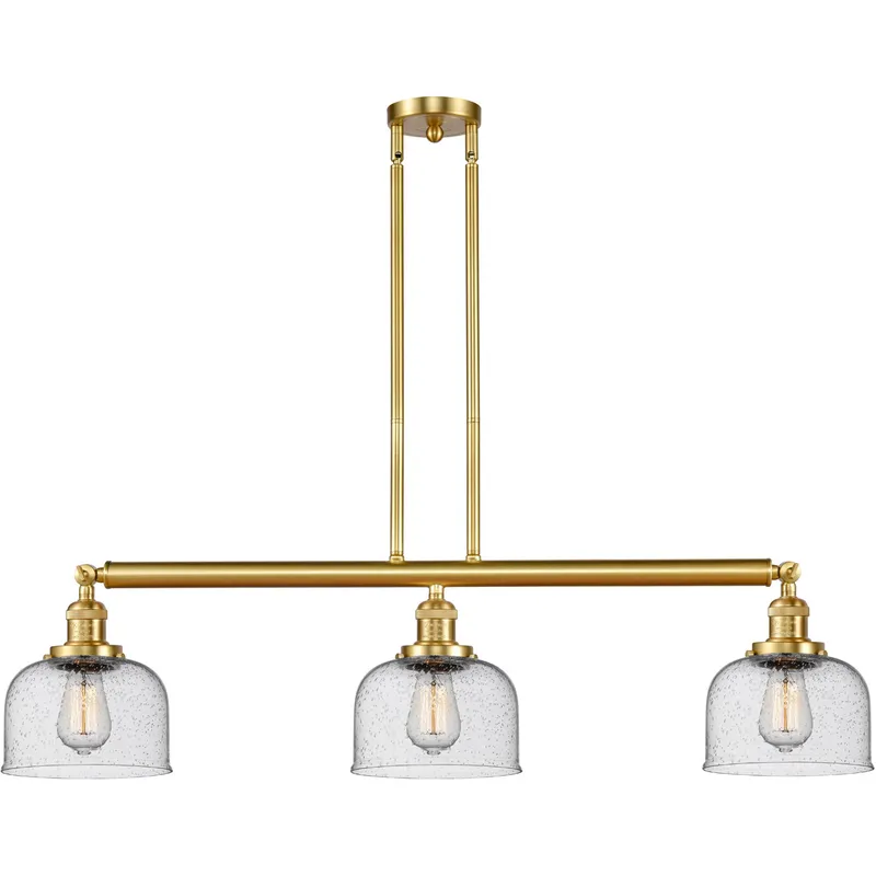 Franklin Restoration Large Bell LED 41 inch Satin Gold Island Light Ceiling Light in Seedy Glass, Franklin Restoration