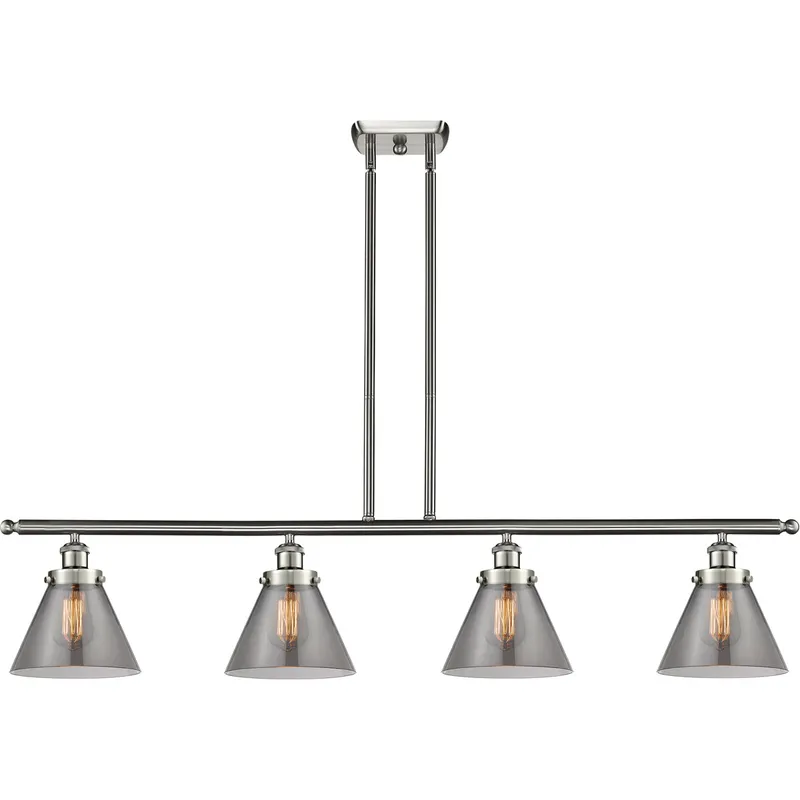 Ballston Large Cone 4 Light 48 inch Brushed Satin Nickel Island Light Ceiling Light in Light Smoke Glass, Ballston