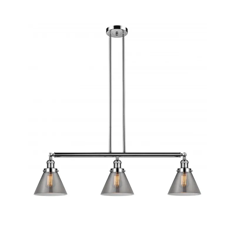 Franklin Restoration Large Cone 3 Light 40.25 inch Polished Nickel Island Light Ceiling Light in Light Smoke Glass, Franklin Restoration
