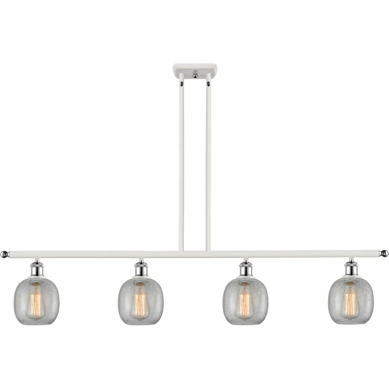 Ballston Belfast 4 Light 48 inch White and Polished Chrome Island Light Ceiling Light in Clear Crackle Glass, Ballston