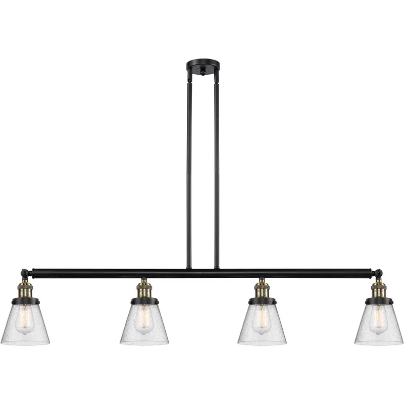 Franklin Restoration Small Cone LED 50.88 inch Black Antique Brass Island Light Ceiling Light in Seedy Glass, Franklin Restoration