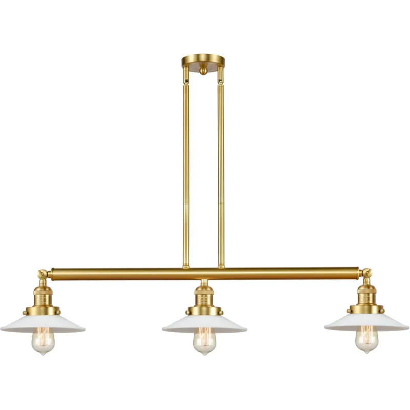 Franklin Restoration Halophane 3 Light 41 inch Black Antique Brass Island Light Ceiling Light in Matte White Halophane Glass, Franklin Restoration