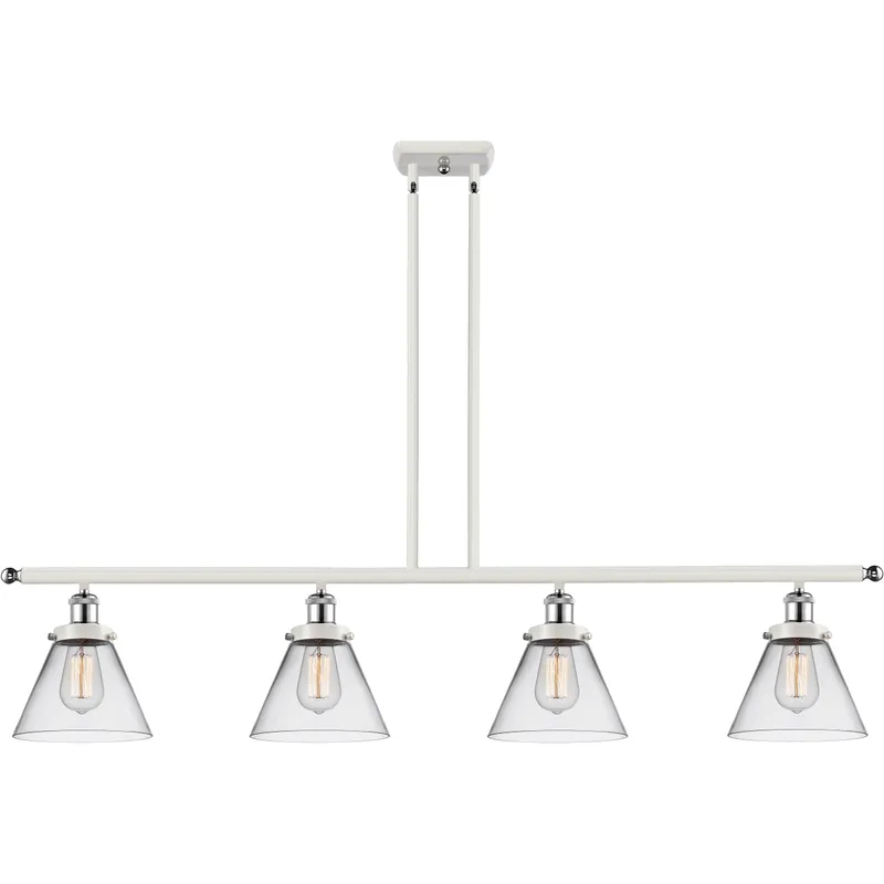 Ballston Large Cone 4 Light 48 inch White and Polished Chrome Island Light Ceiling Light in Clear Glass