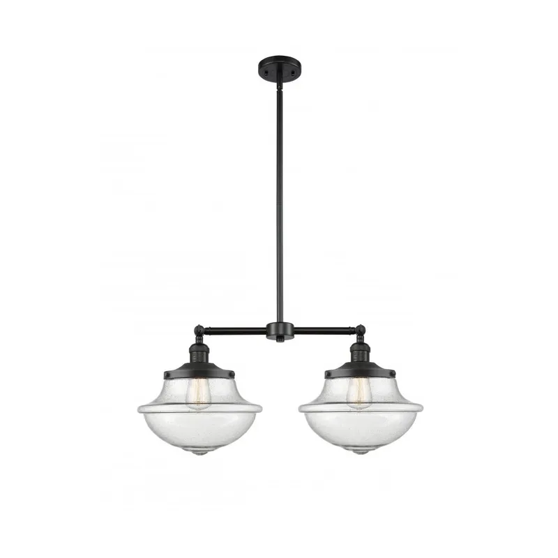 Franklin Restoration Large Oxford 2 Light 25 inch Matte Black Island Light Ceiling Light in Seedy Glass, Franklin Restoration