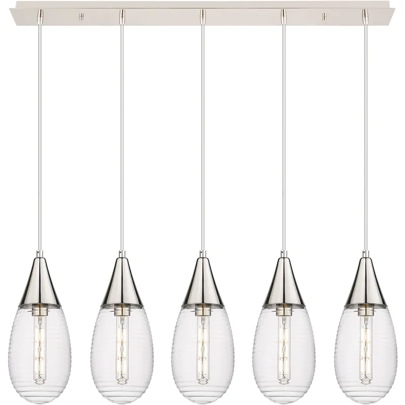 Malone 5 Light 37.75 inch Polished Nickel Linear Pendant Ceiling Light in Striped Clear Glass