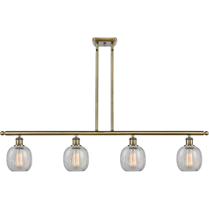 Ballston Belfast 4 Light 48 inch Antique Brass Island Light Ceiling Light in Clear Crackle Glass, Ballston